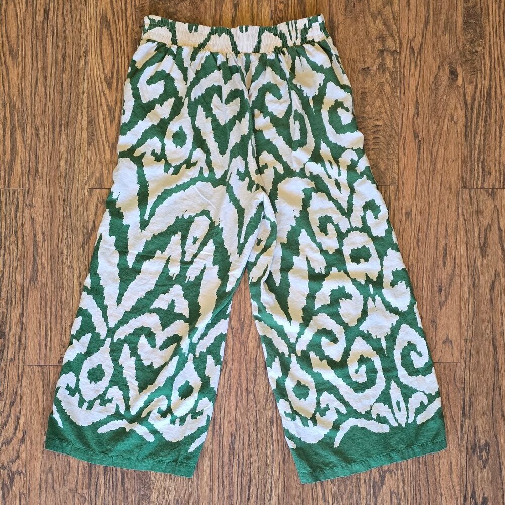 Rachel Zoe Wide Leg Boho Cropped Linen Pants EUC- Women's Size M - Green/Cream - Picture 4 of 11